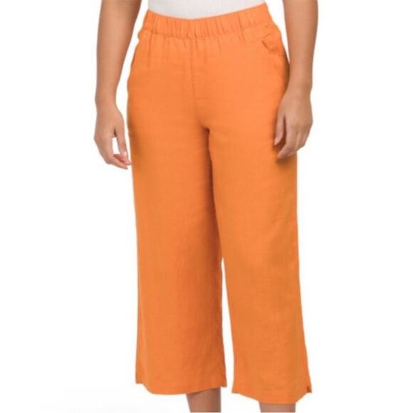 Cynthia rowley 100% linen pants orange cropped wide leg elastic waist linen M - Picture 1 of 7
